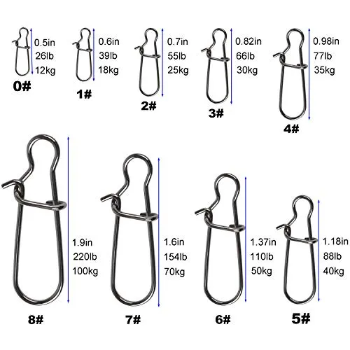 JL Sport Easy Catch 100 Count Pack Duo Lock Snaps Size 0#-8# Black Nice Snap Swivel Slid Rings Stainless Steel USA Fishing Tackle Kit - Test: 26LB-220LB (0#-26LB- 100PCS) (8#-220LB-100PCS)