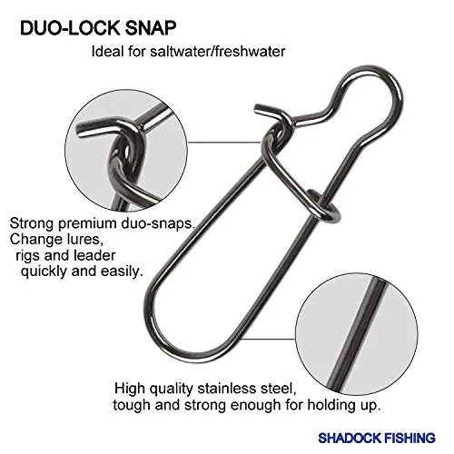 JL Sport Easy Catch 100 Count Pack Duo Lock Snaps Size 0#-8# Black Nice Snap Swivel Slid Rings Stainless Steel USA Fishing Tackle Kit - Test: 26LB-220LB (0#-26LB- 100PCS) (8#-220LB-100PCS)
