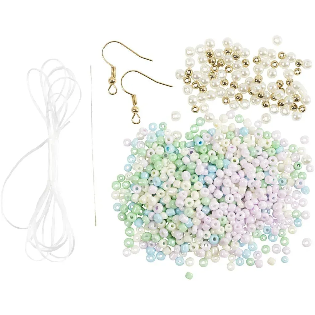 Kid's Elastic Bracelet Earring Mini Jewellery Craft Kit White Pastel - All Materials & Instructions Included
