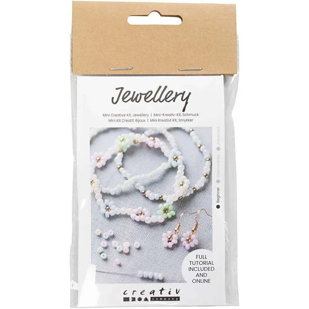 Kid's Elastic Bracelet Earring Mini Jewellery Craft Kit White Pastel - All Materials & Instructions Included