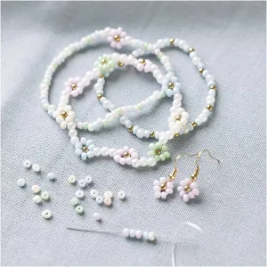 Kid's Elastic Bracelet Earring Mini Jewellery Craft Kit White Pastel - All Materials & Instructions Included