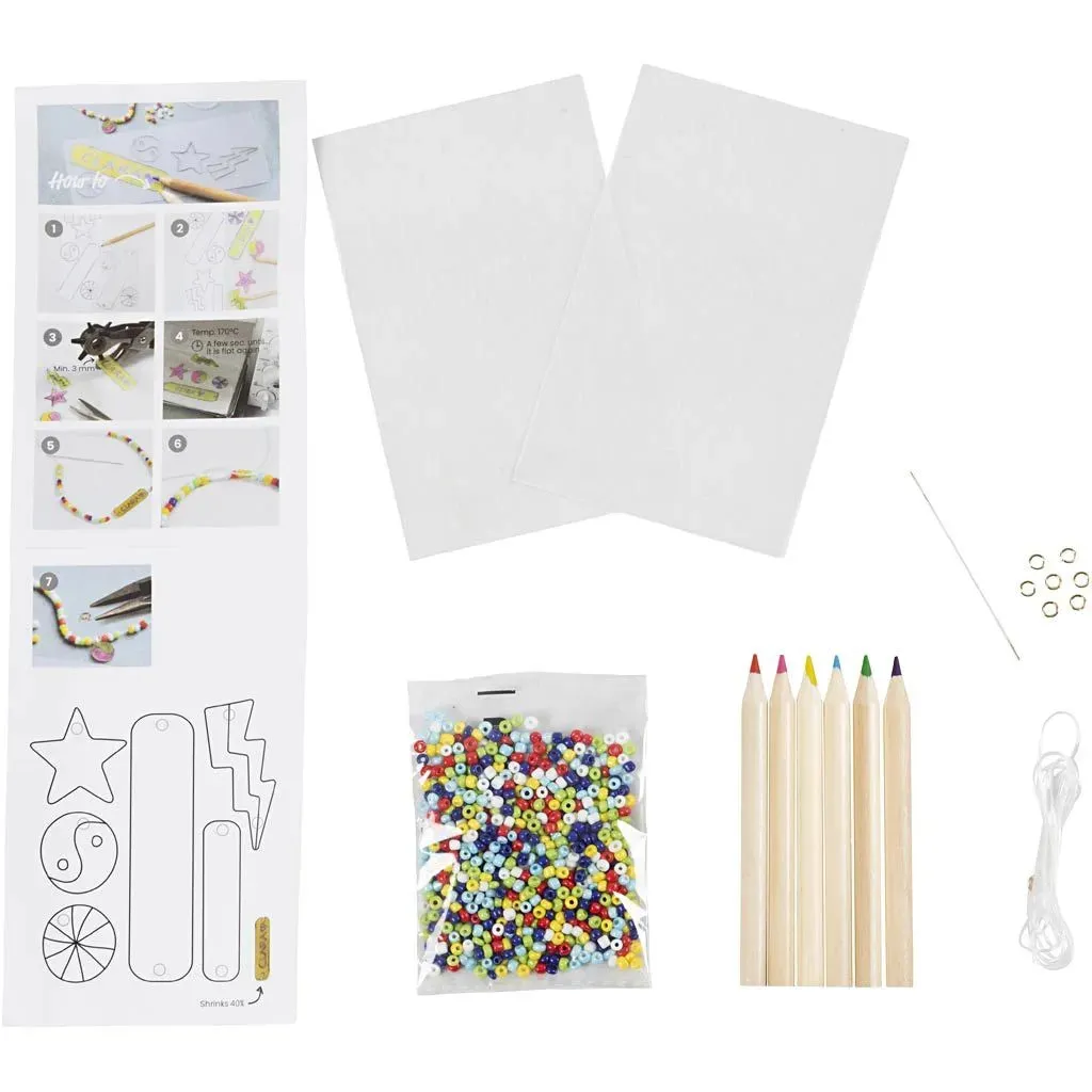 Kid's Shrink Plastic Bracelets Mini Craft Kit Jewellery - All Materials & Instructions Included