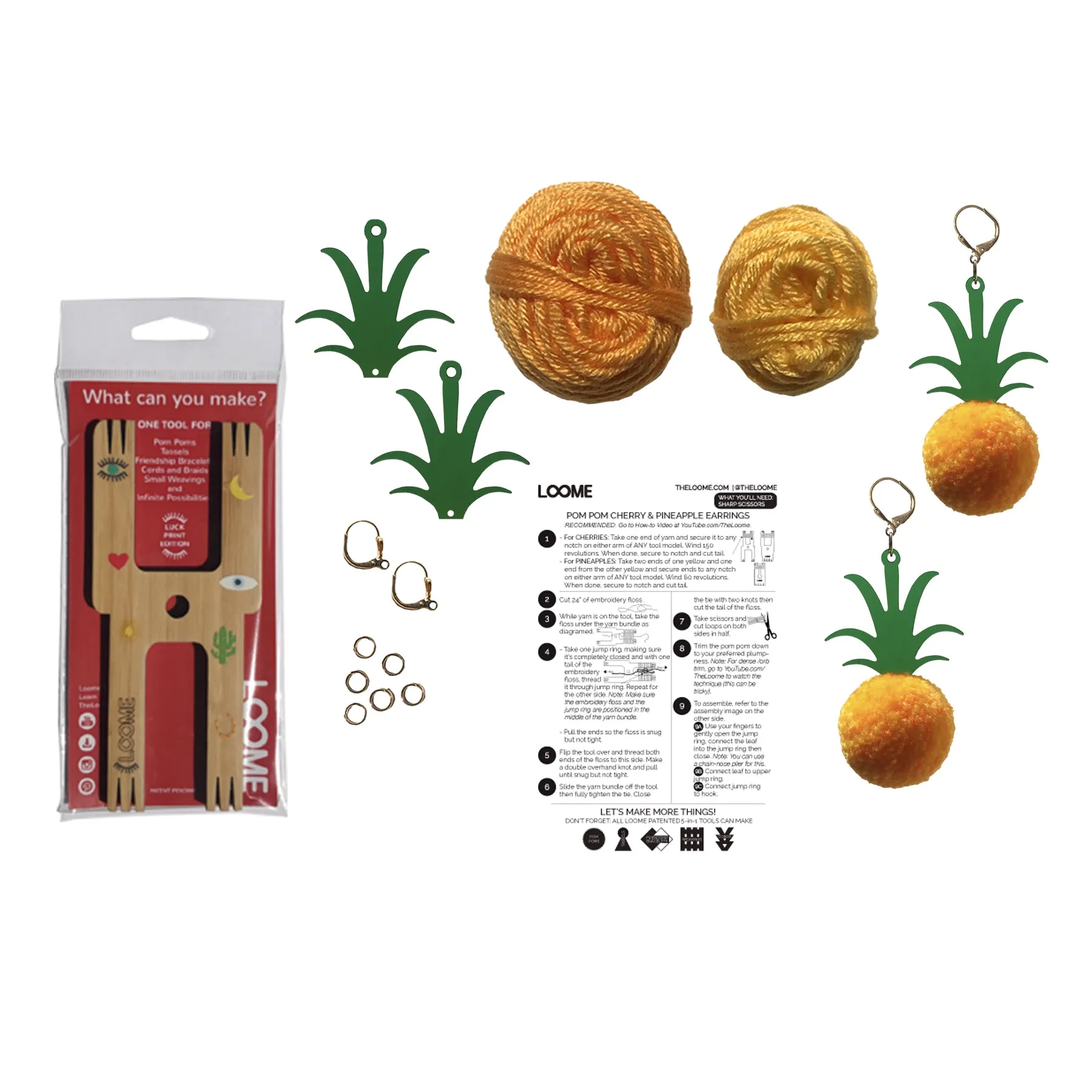 KIT: Earrings: Pineapple Pom Poms
