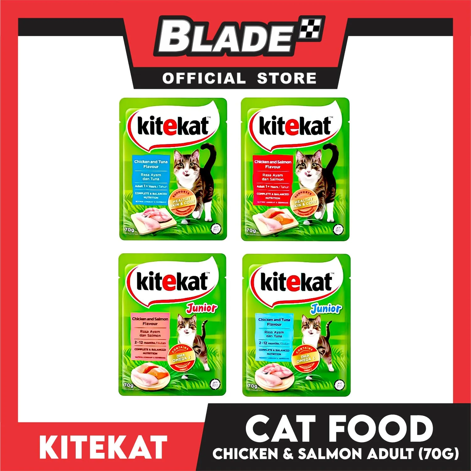 Kitekat Wet Cat Food in Pouch for Adult 70g (Chicken and Salmon)