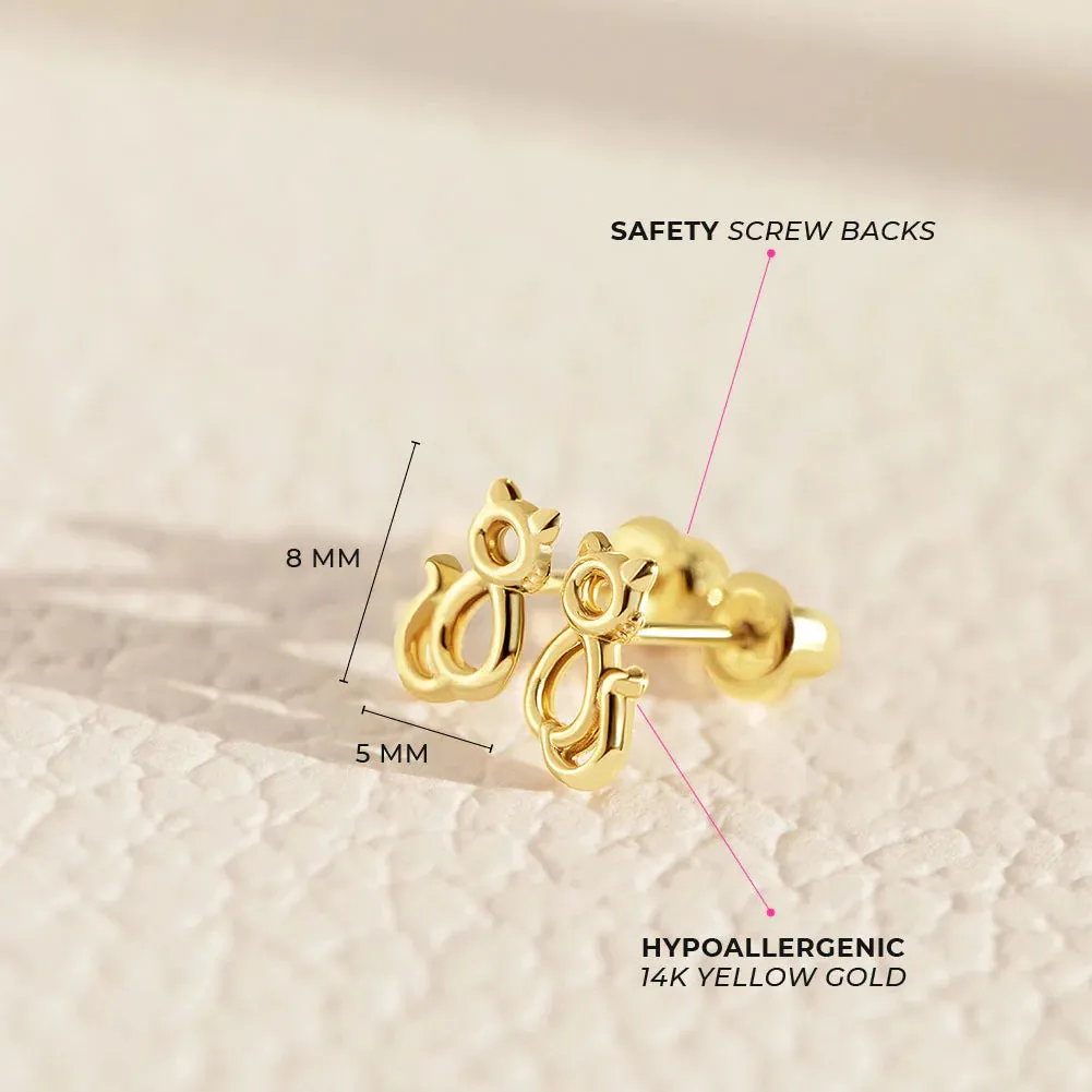 Kitty Cat Outline Little Girl's Stud Earring