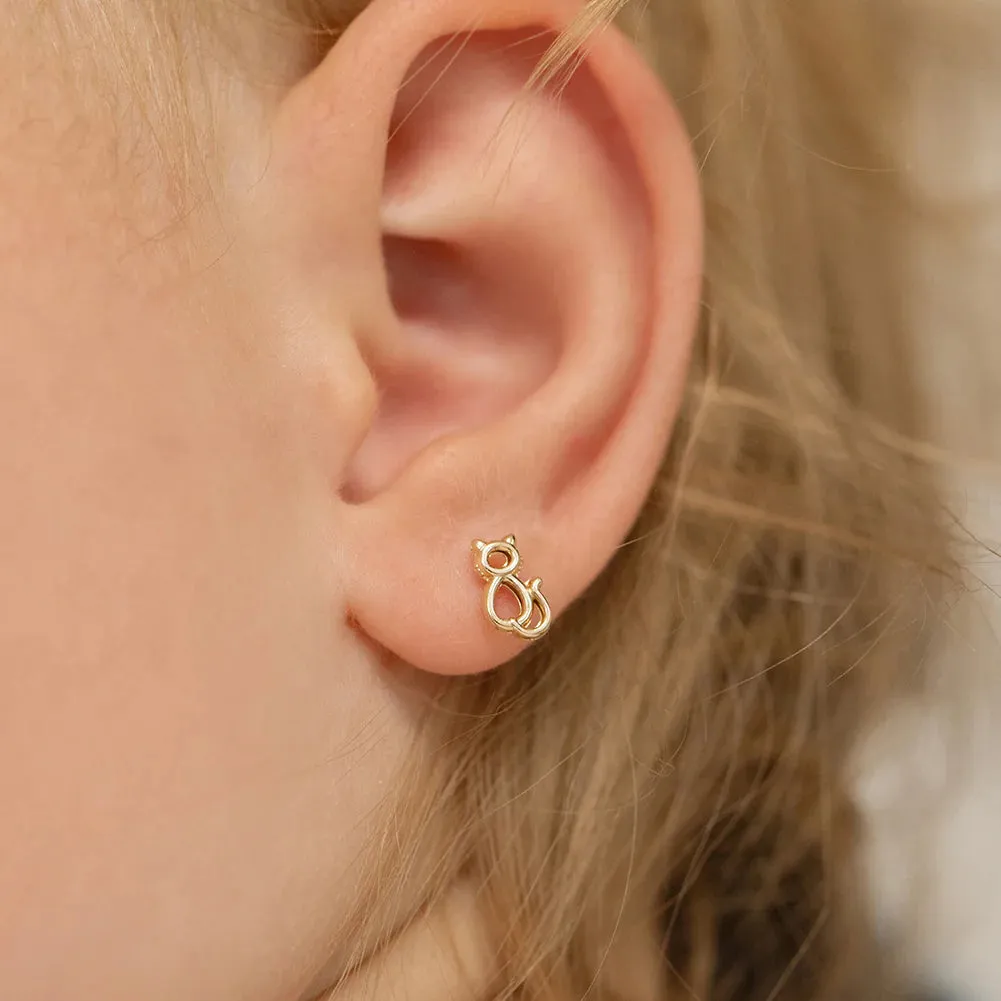 Kitty Cat Outline Little Girl's Stud Earring
