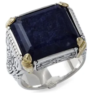 Konstantino Men's Sterling Silver and 18k Gold with Blue Sodalite Ring, Size 10