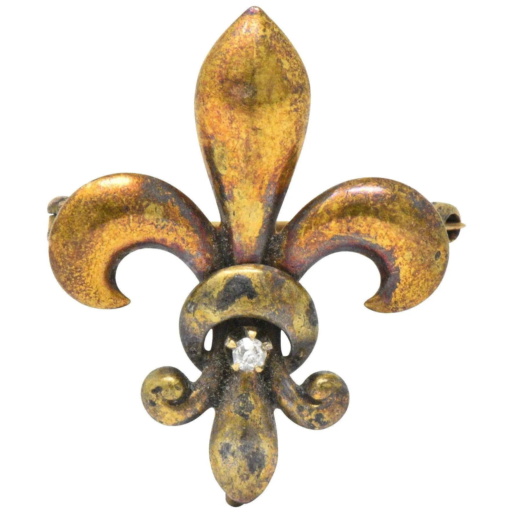 Krementz Victorian Diamond 14 Karat Gold Fleur-De-Lis Pin Brooch