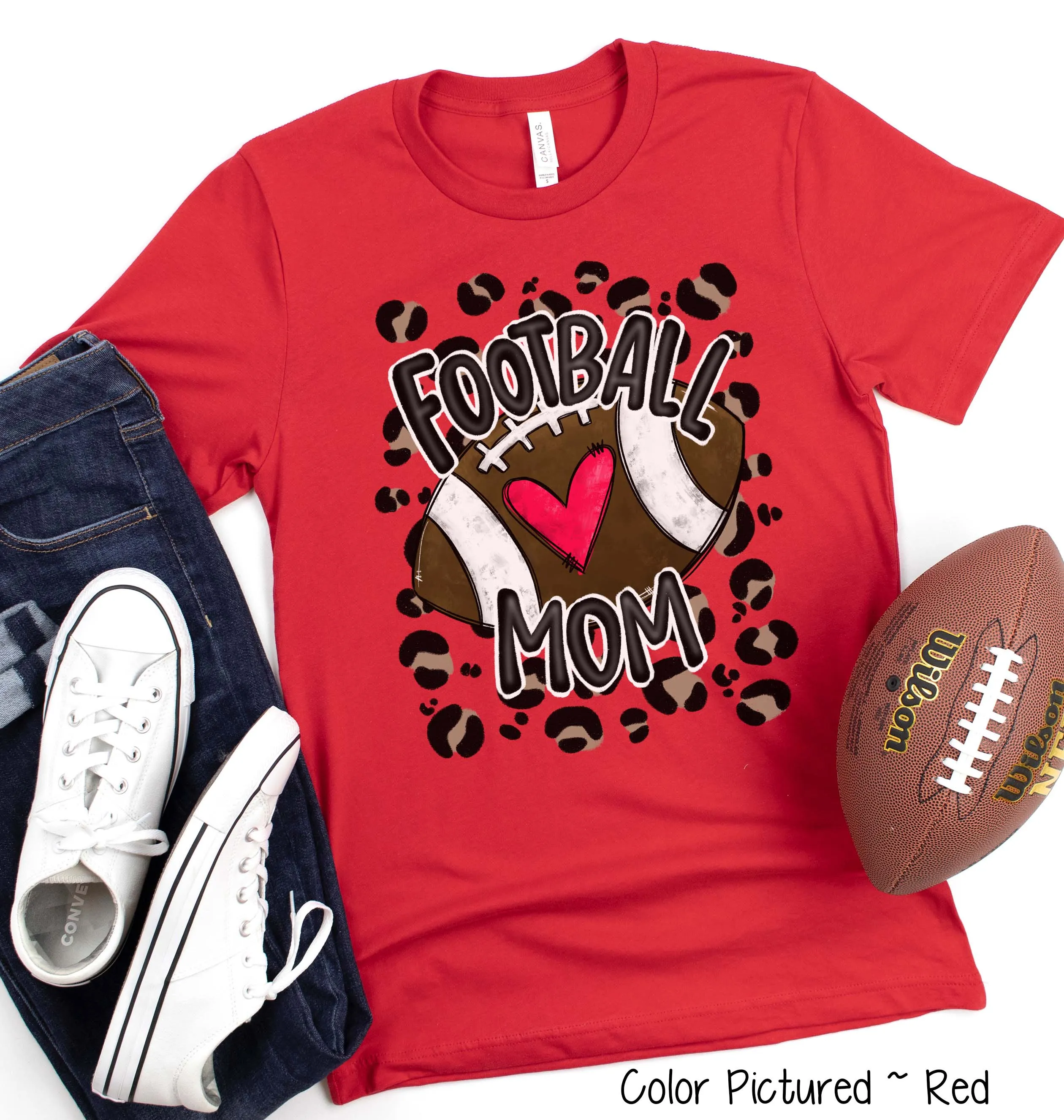 Leopard Football Mom with Heart Tee