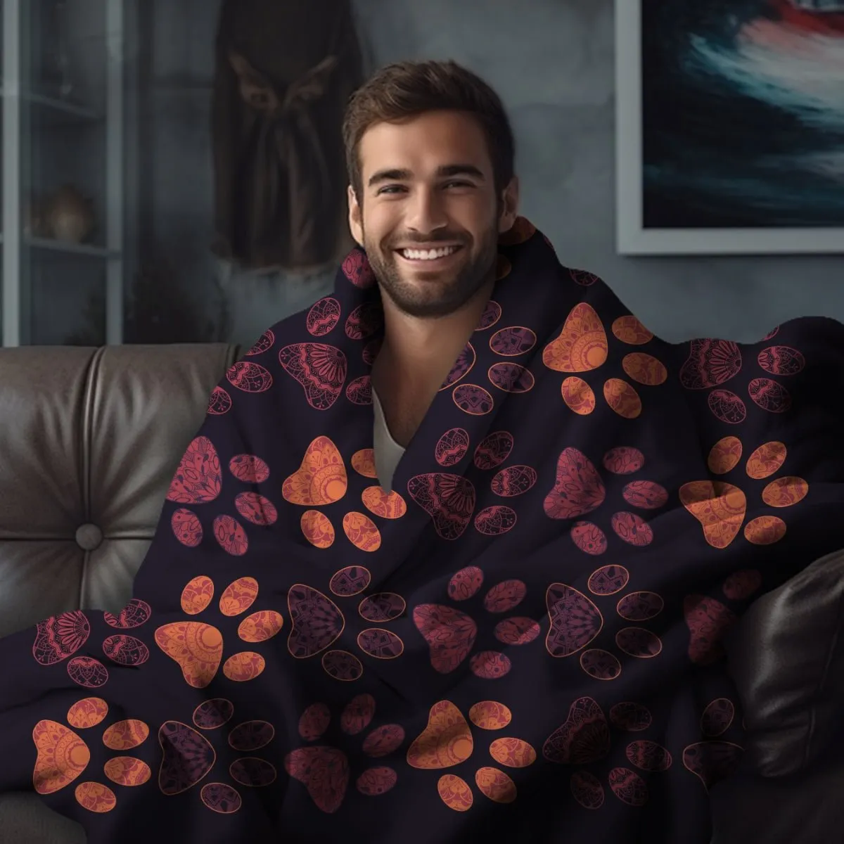 Mandala Paw Prints Throw Blanket