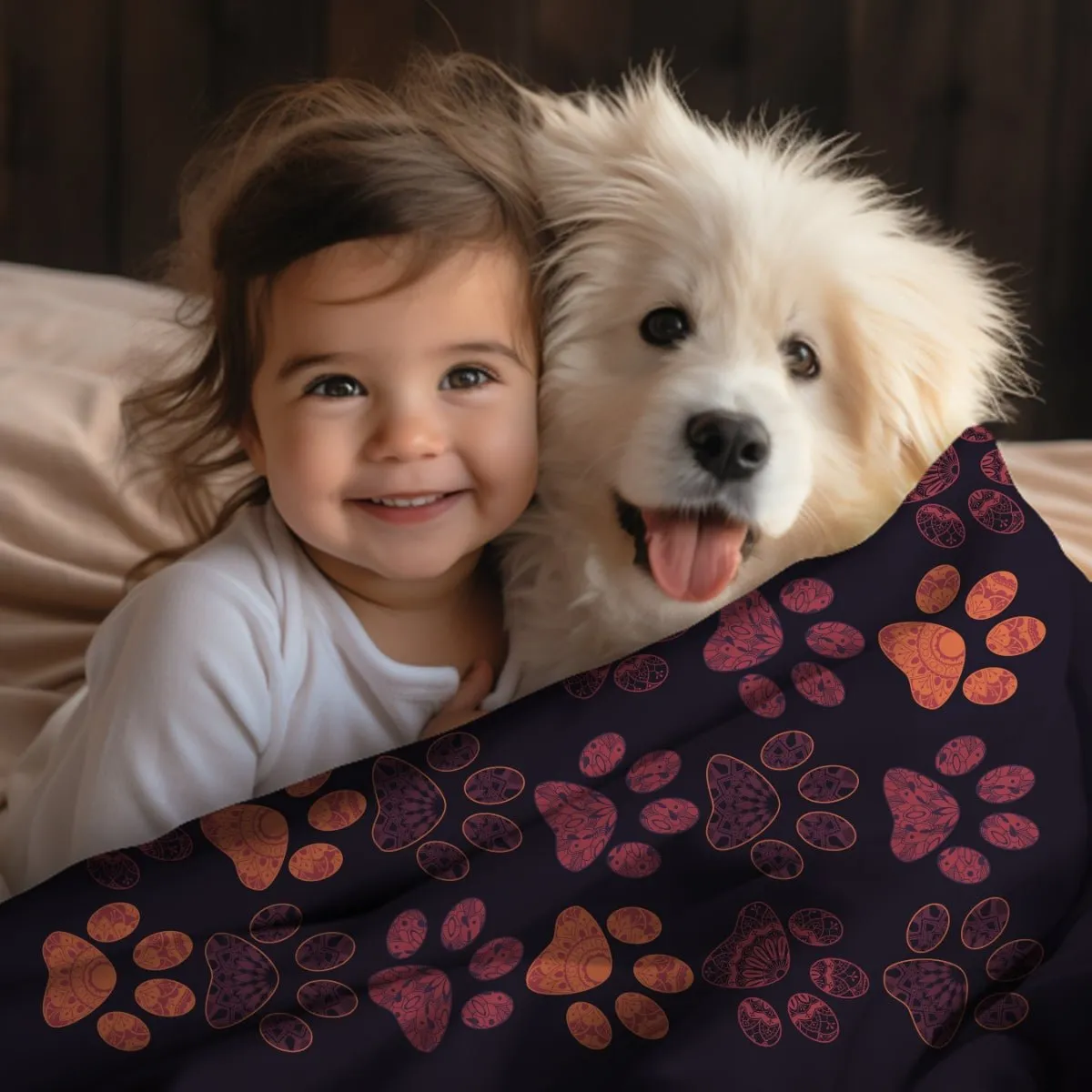 Mandala Paw Prints Throw Blanket