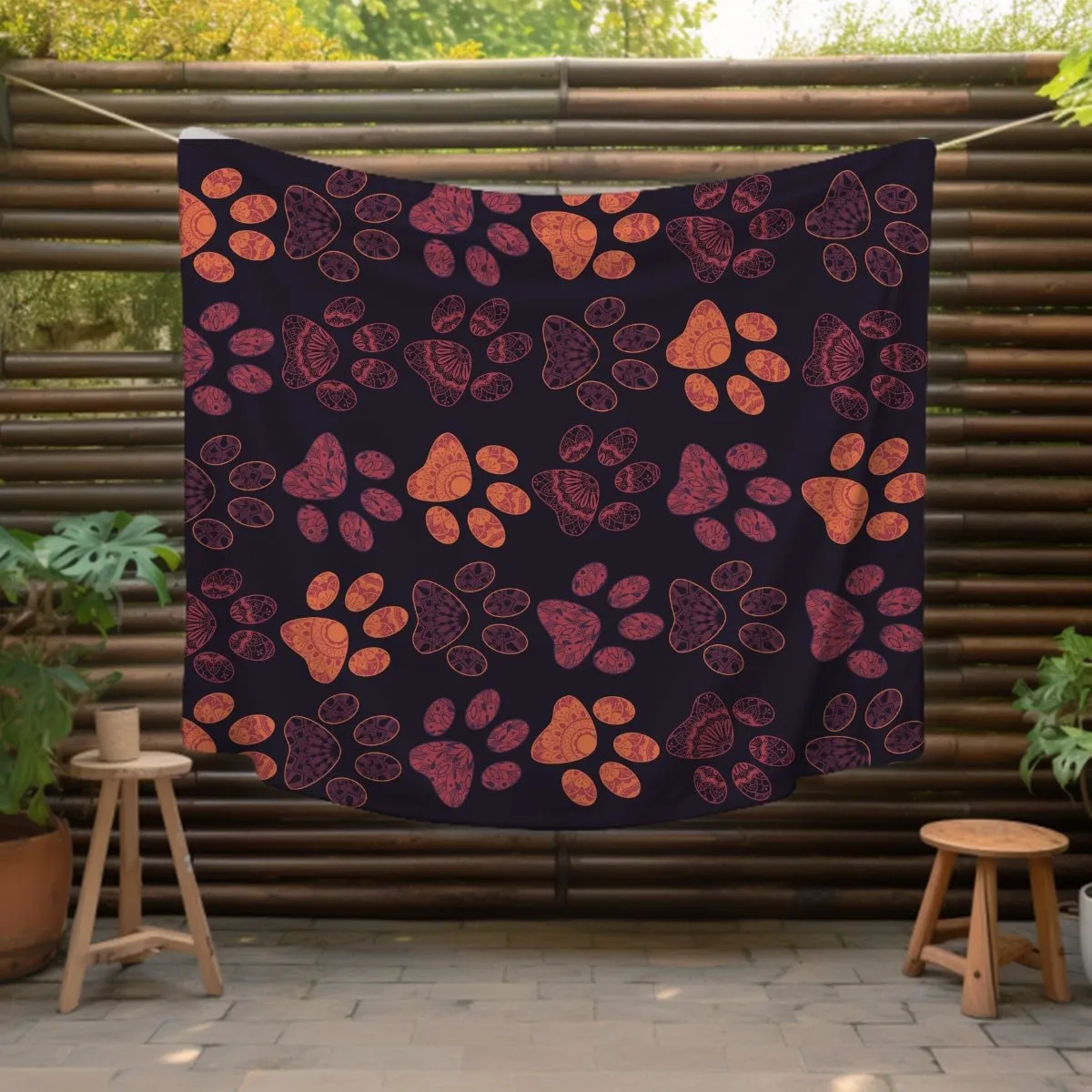 Mandala Paw Prints Throw Blanket