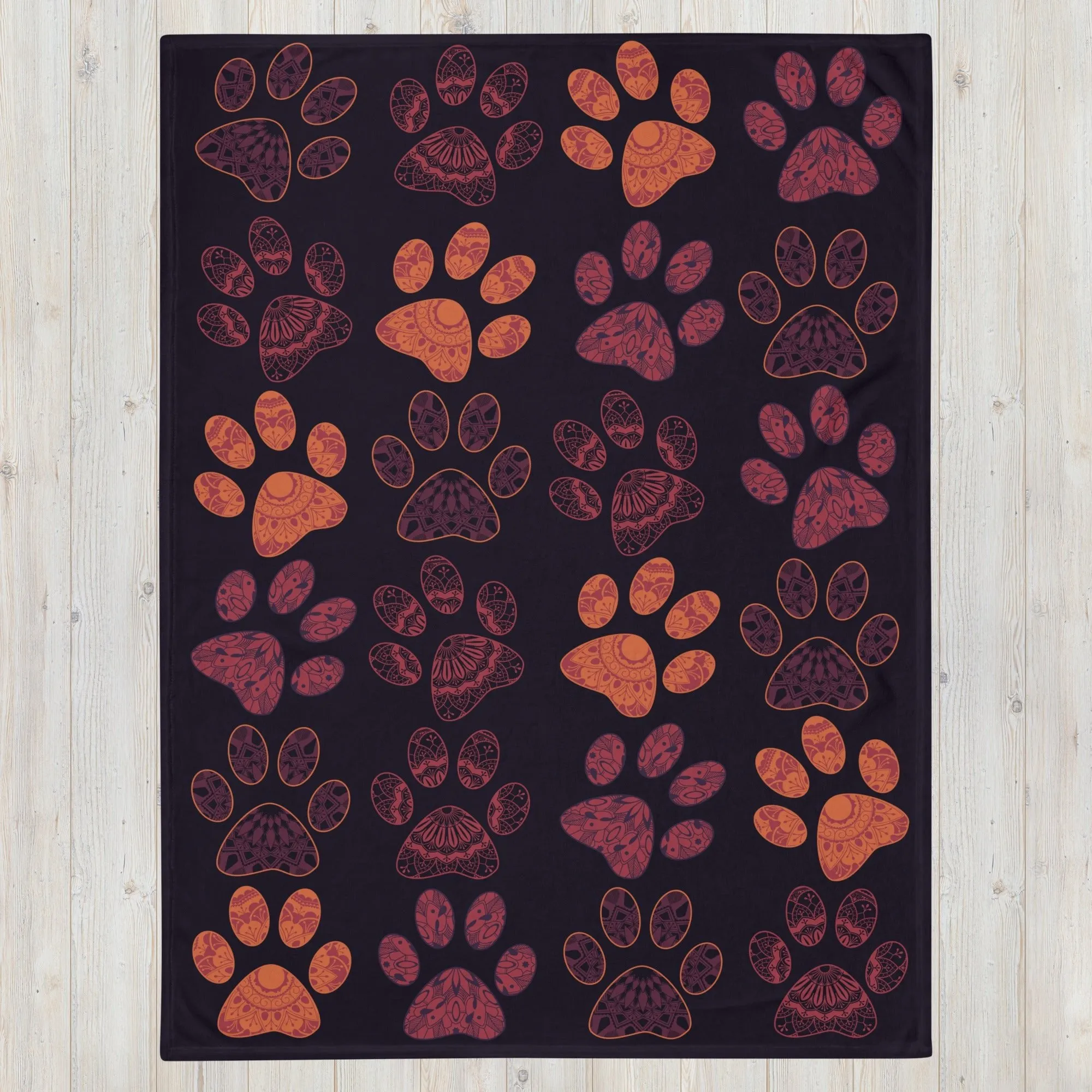 Mandala Paw Prints Throw Blanket