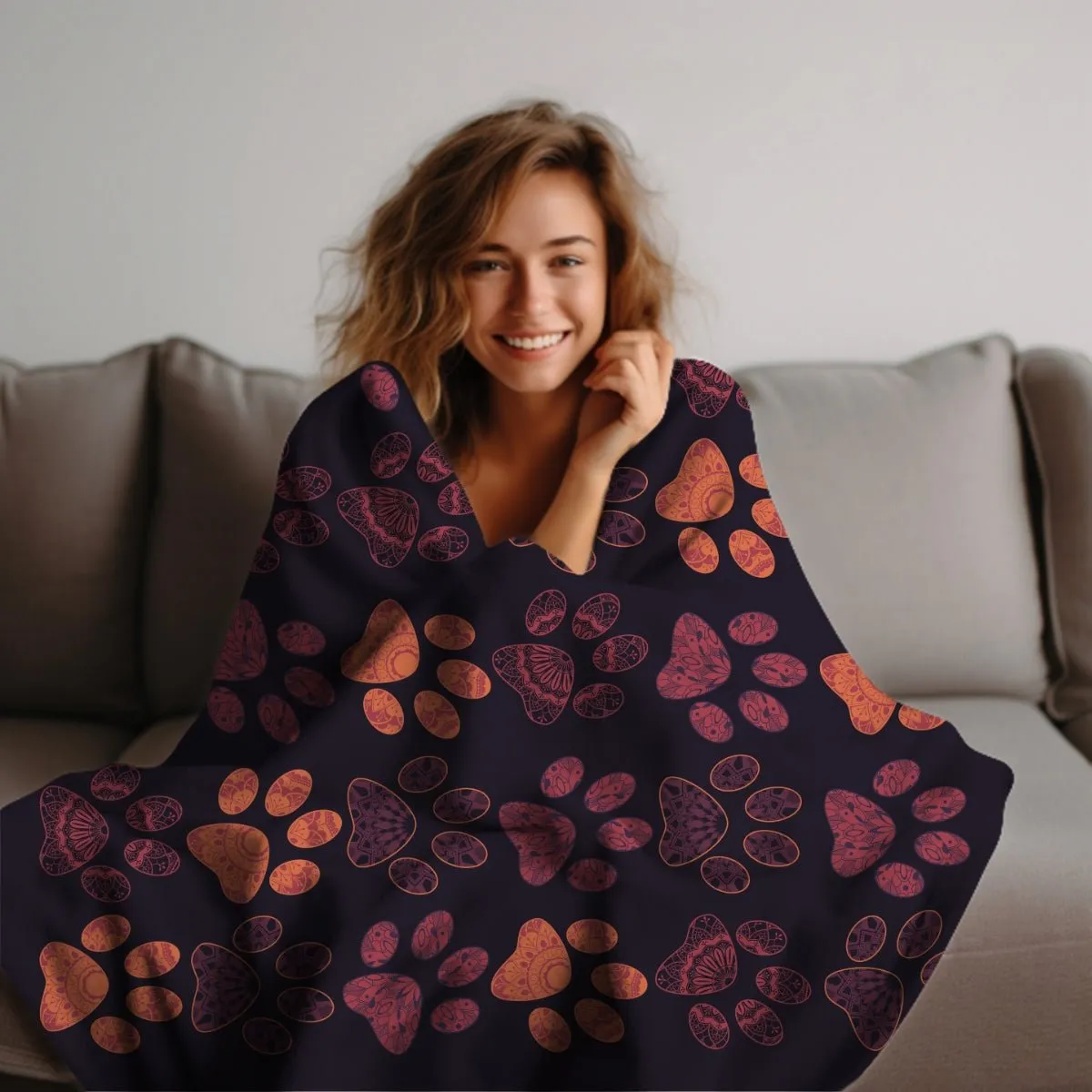 Mandala Paw Prints Throw Blanket