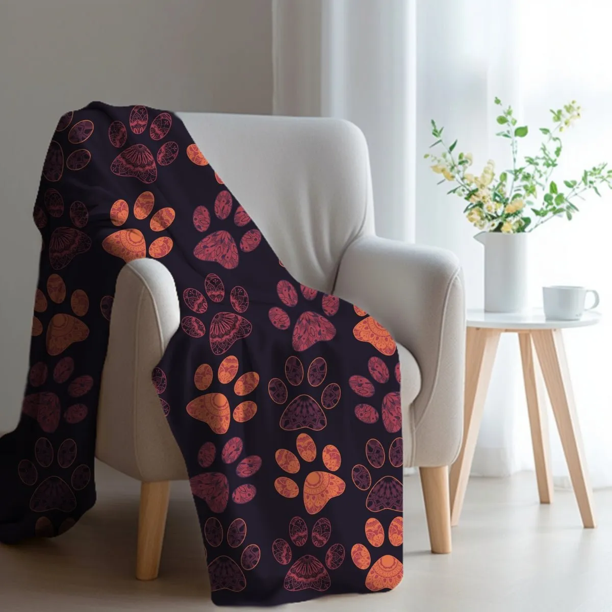 Mandala Paw Prints Throw Blanket