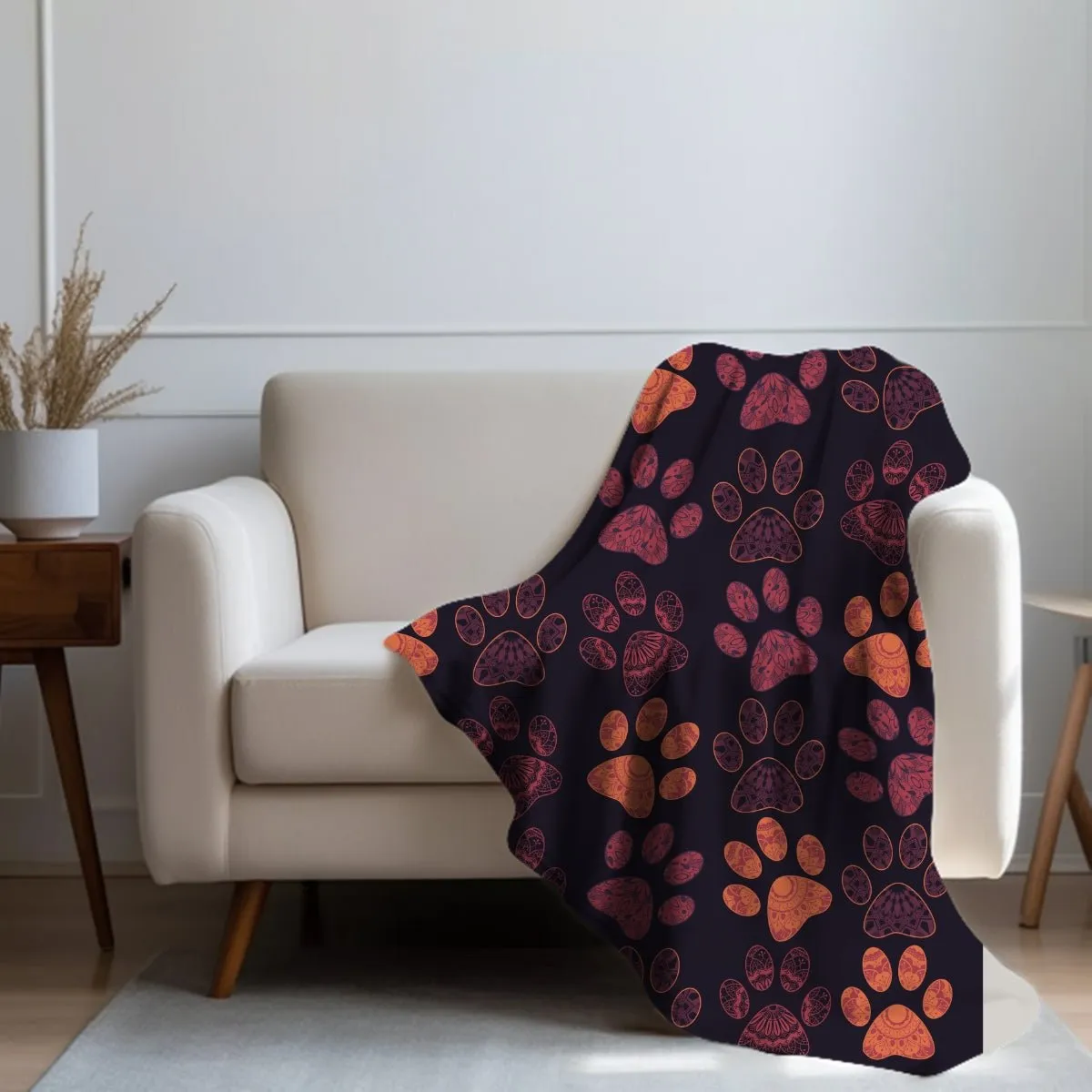 Mandala Paw Prints Throw Blanket