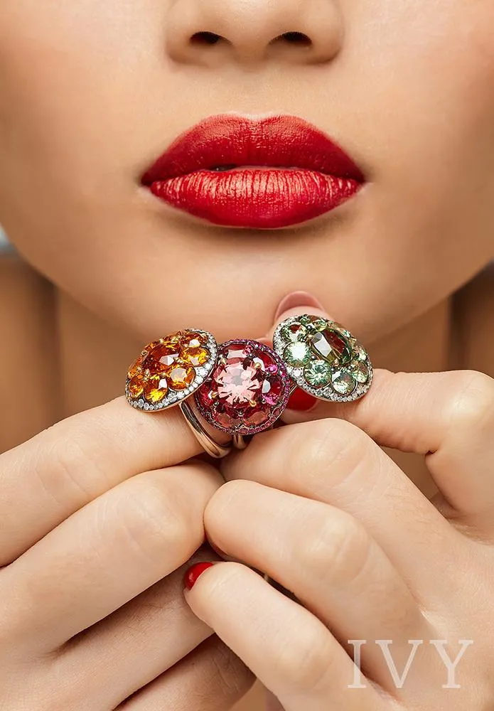 Mandarin Garnet and Diamond Disco Ring