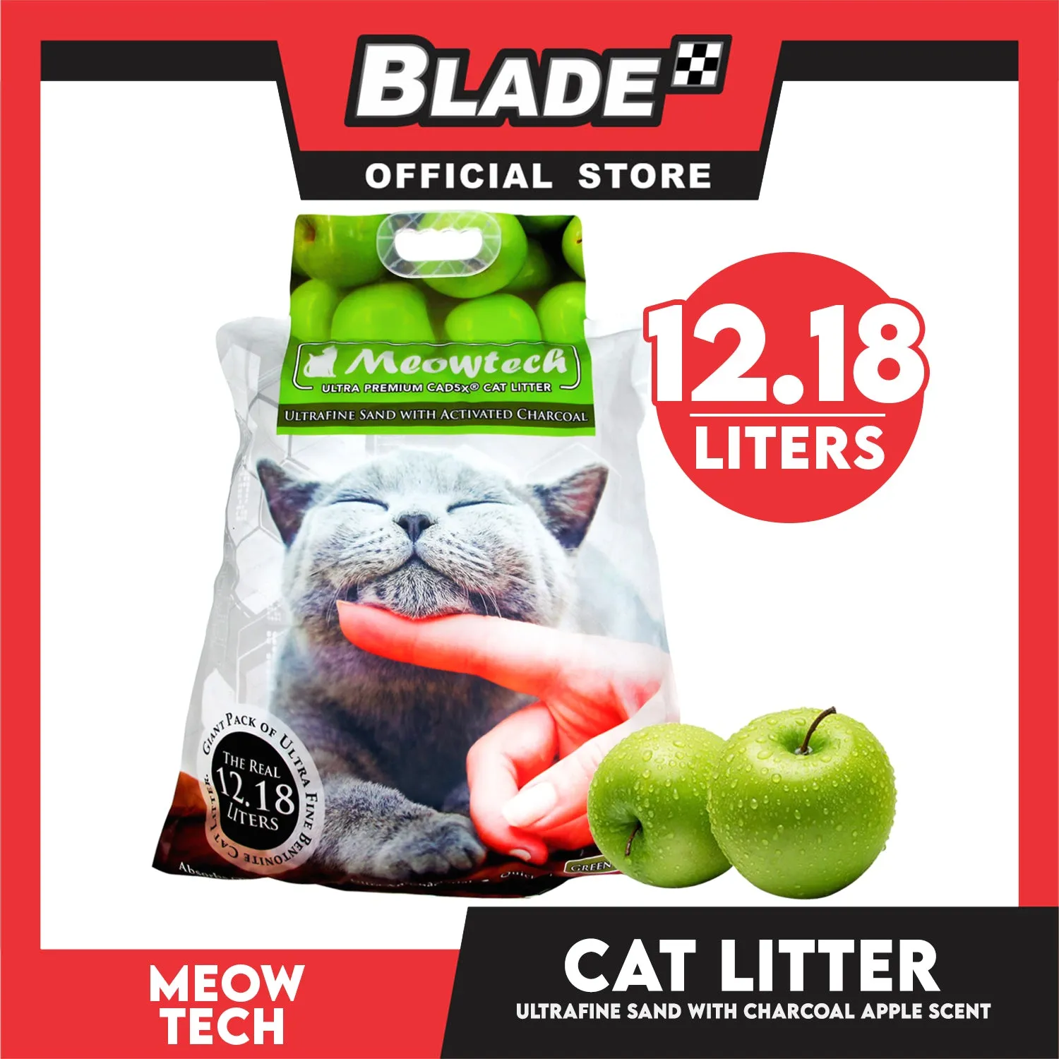 Meowtech Ultra Premium Cat Litter 12.18L (Green Apple Scent) Ultra-Fine Sand with Activated Charcoal