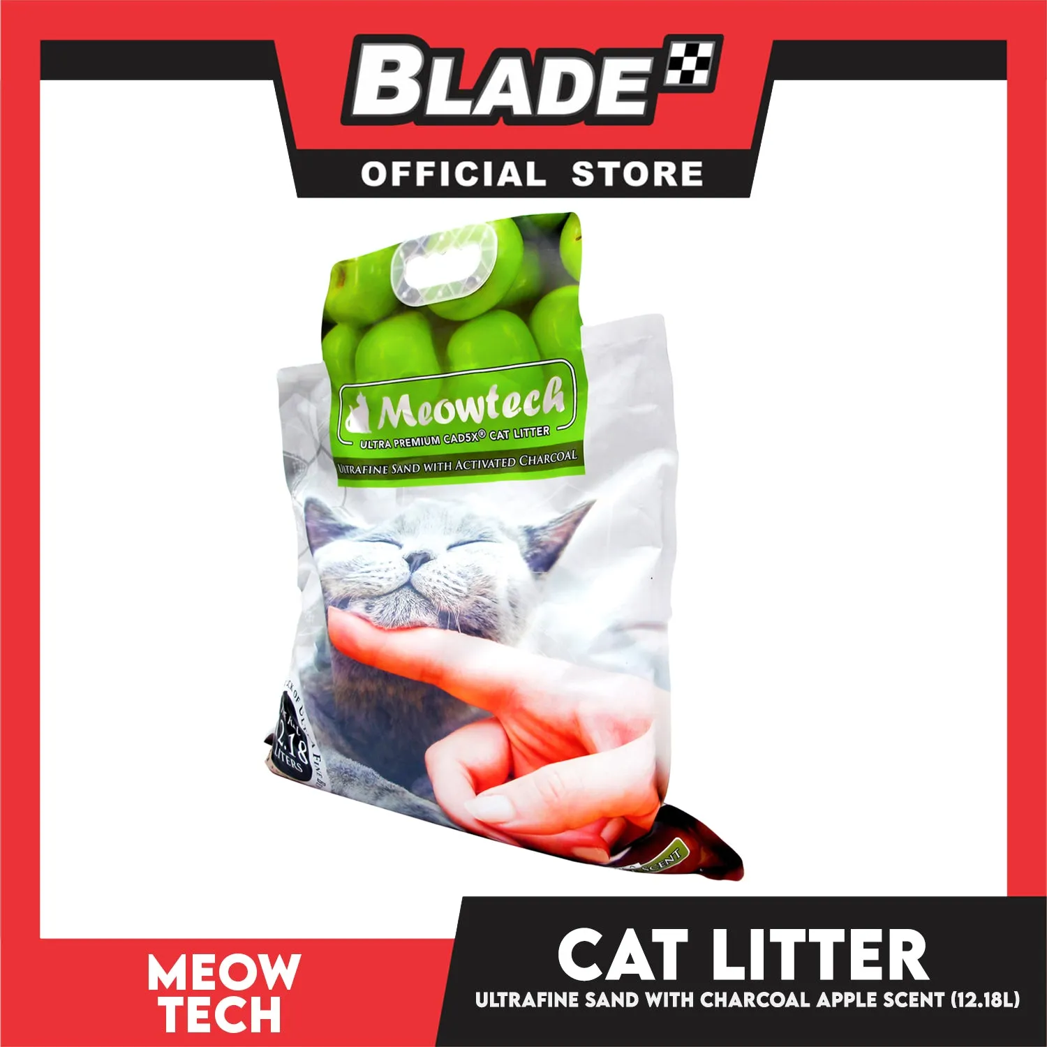 Meowtech Ultra Premium Cat Litter 12.18L (Green Apple Scent) Ultra-Fine Sand with Activated Charcoal