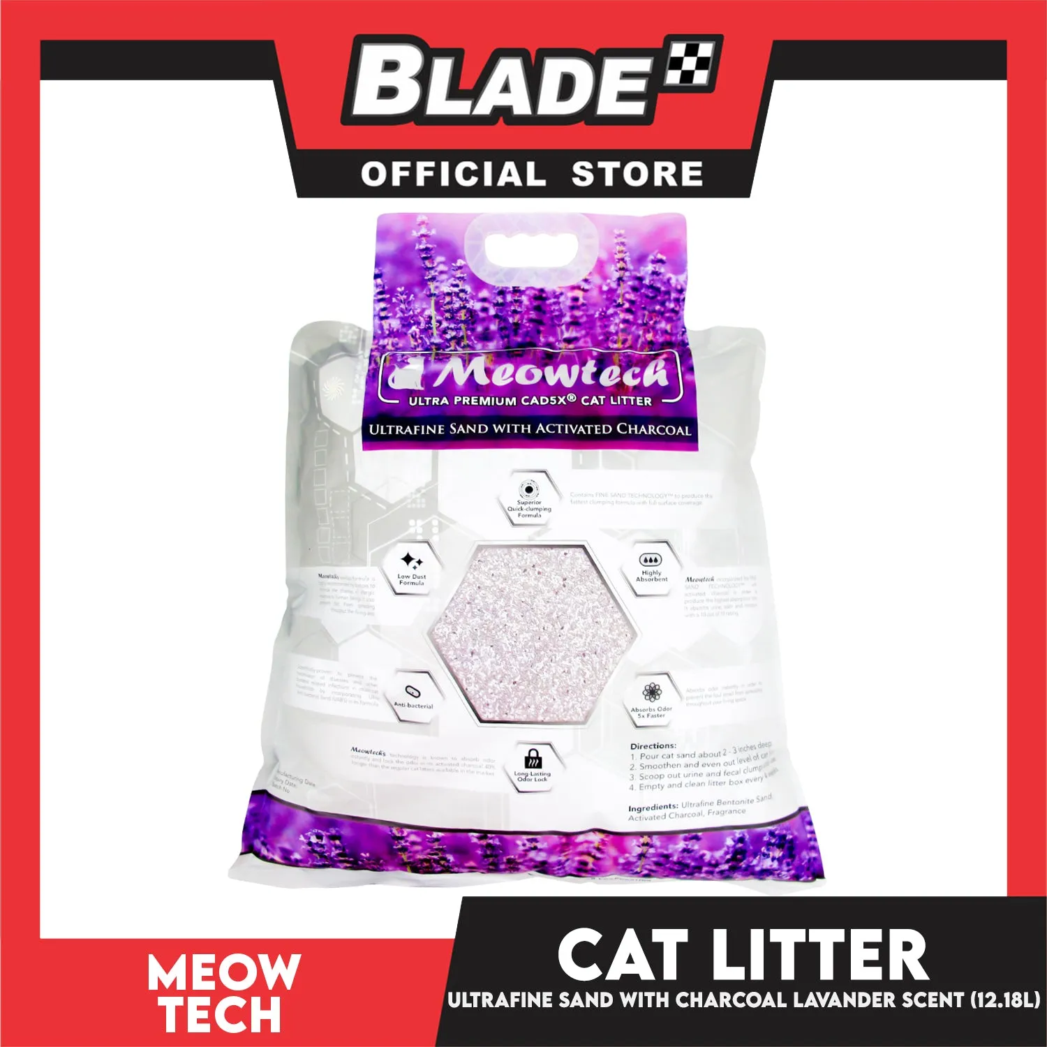 Meowtech Ultra Premium Cat Litter 12.18L (Lavender Scent) Ultra-Fine Sand with Activated Charcoal