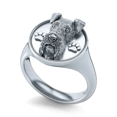 Miniature Schnauzer Paw Classic Round Signet Milgrain Ring
