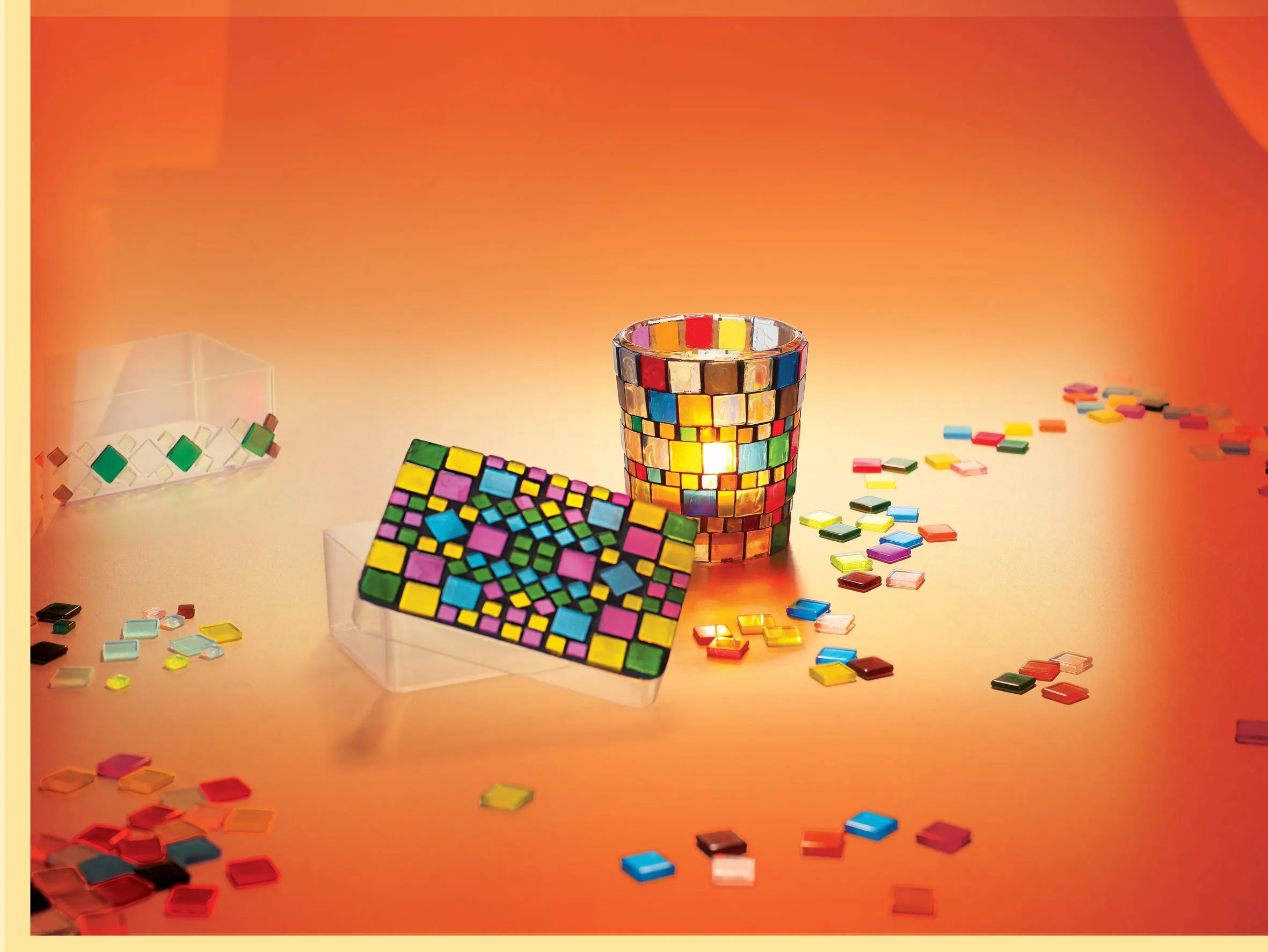 Mosaic Craft kit | Instructions Candle Glass Trinket Box Crystaline Mosaic PVA Glue Powdered Grout