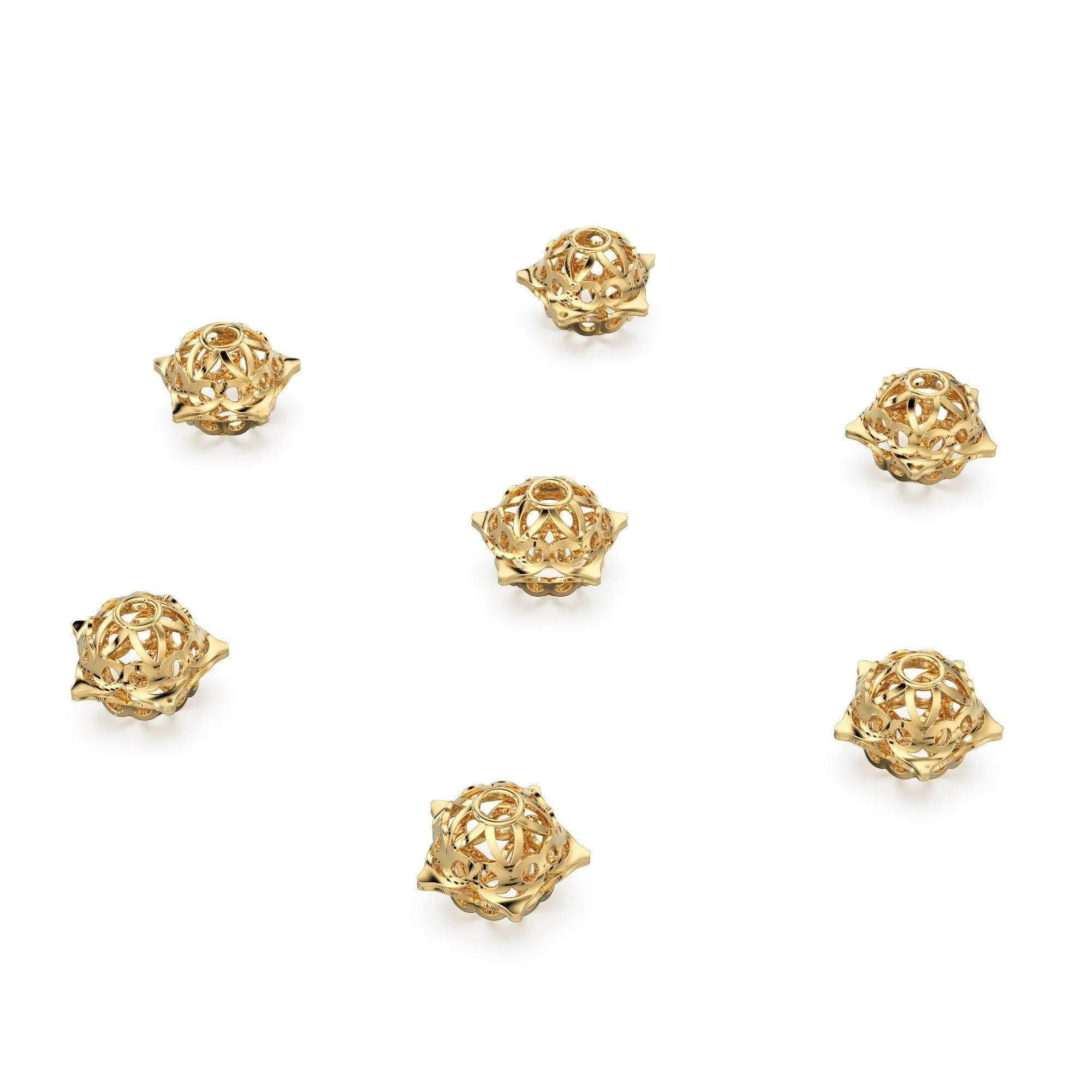 Mughal Design Solid Gold Round Shape 14k 18k Handmade Gold Spacer Bead Jewelry Making Supply 4.50mm 6mm 7mm