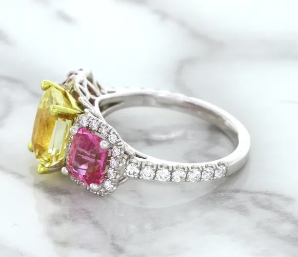 Multicolor Sapphire Ring with Diamond Accents in 18K White Gold