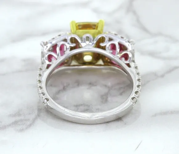 Multicolor Sapphire Ring with Diamond Accents in 18K White Gold