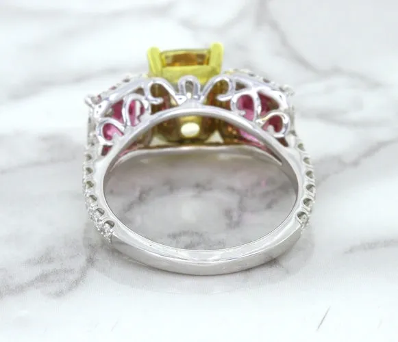 Multicolor Sapphire Ring with Diamond Accents in 18K White Gold