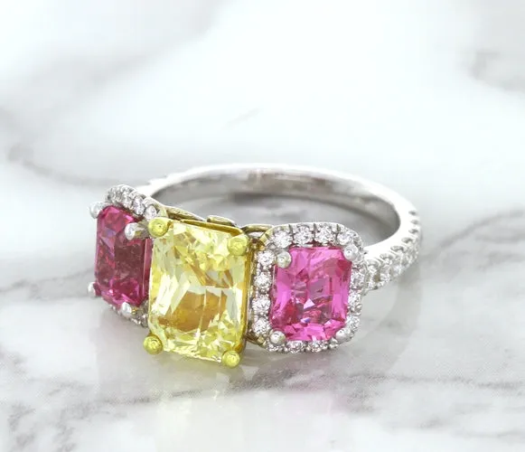 Multicolor Sapphire Ring with Diamond Accents in 18K White Gold