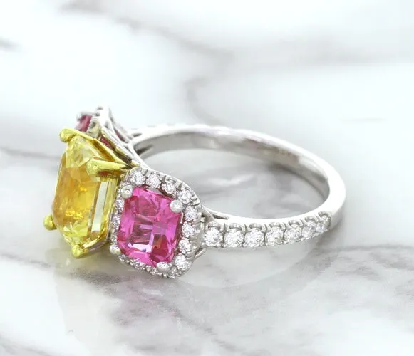 Multicolor Sapphire Ring with Diamond Accents in 18K White Gold