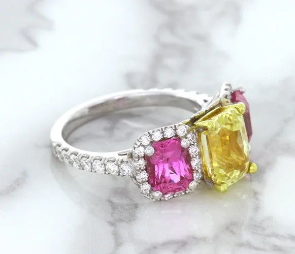 Multicolor Sapphire Ring with Diamond Accents in 18K White Gold