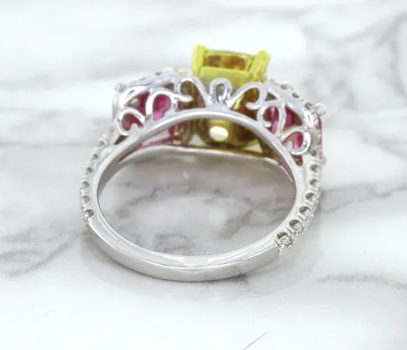 Multicolor Sapphire Ring with Diamond Accents in 18K White Gold