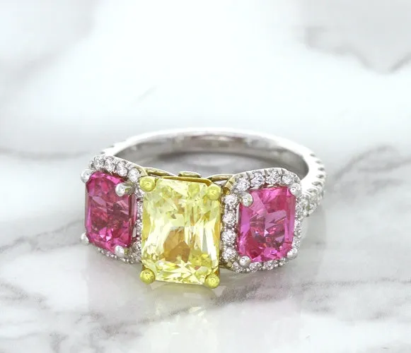 Multicolor Sapphire Ring with Diamond Accents in 18K White Gold