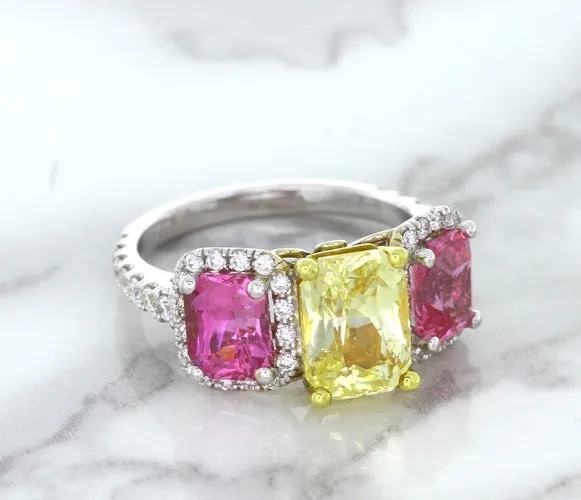 Multicolor Sapphire Ring with Diamond Accents in 18K White Gold