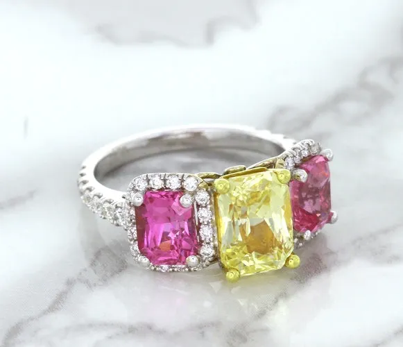 Multicolor Sapphire Ring with Diamond Accents in 18K White Gold