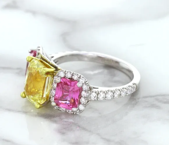 Multicolor Sapphire Ring with Diamond Accents in 18K White Gold