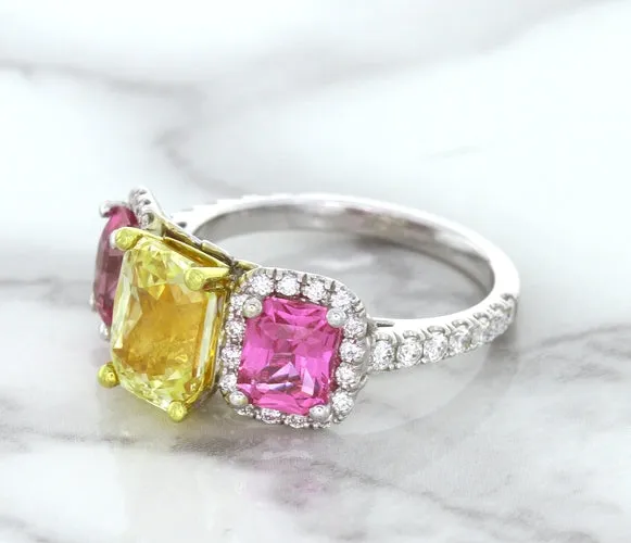 Multicolor Sapphire Ring with Diamond Accents in 18K White Gold