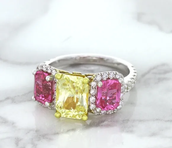 Multicolor Sapphire Ring with Diamond Accents in 18K White Gold