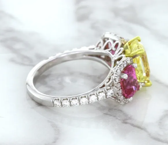 Multicolor Sapphire Ring with Diamond Accents in 18K White Gold