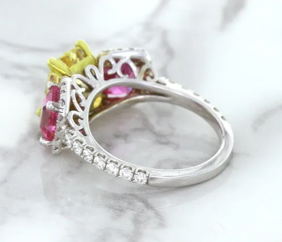 Multicolor Sapphire Ring with Diamond Accents in 18K White Gold