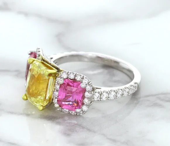 Multicolor Sapphire Ring with Diamond Accents in 18K White Gold