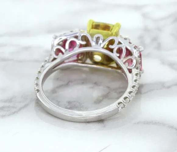 Multicolor Sapphire Ring with Diamond Accents in 18K White Gold