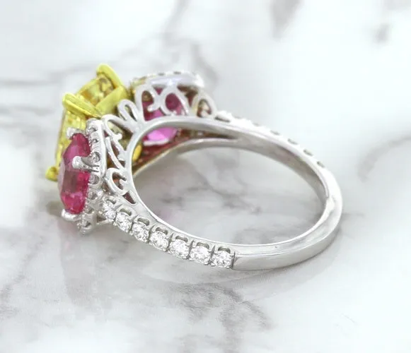 Multicolor Sapphire Ring with Diamond Accents in 18K White Gold