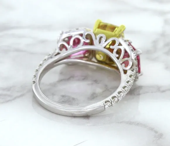 Multicolor Sapphire Ring with Diamond Accents in 18K White Gold