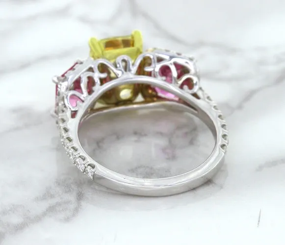 Multicolor Sapphire Ring with Diamond Accents in 18K White Gold