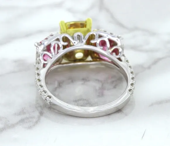 Multicolor Sapphire Ring with Diamond Accents in 18K White Gold