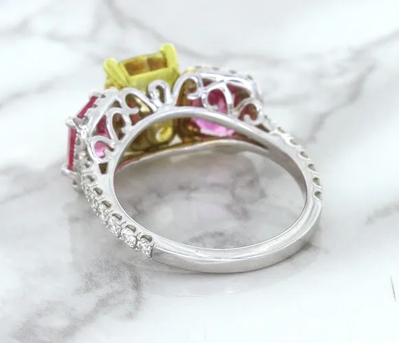 Multicolor Sapphire Ring with Diamond Accents in 18K White Gold