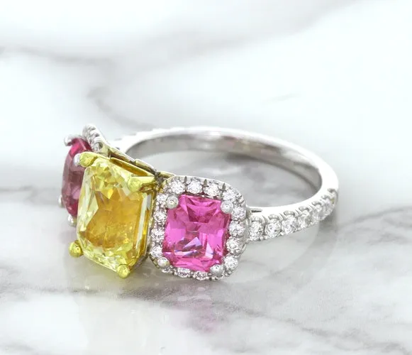 Multicolor Sapphire Ring with Diamond Accents in 18K White Gold